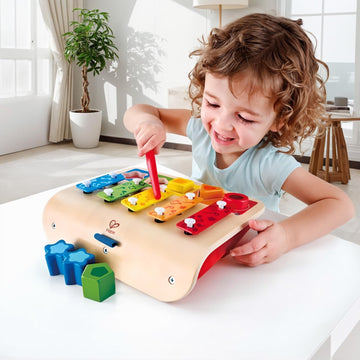 Hape E0334 Shape Sorter Xylophone & Piano - Multicolor Wooden Instrument Toy for Kids, 9.8x3.1x7.8 inches