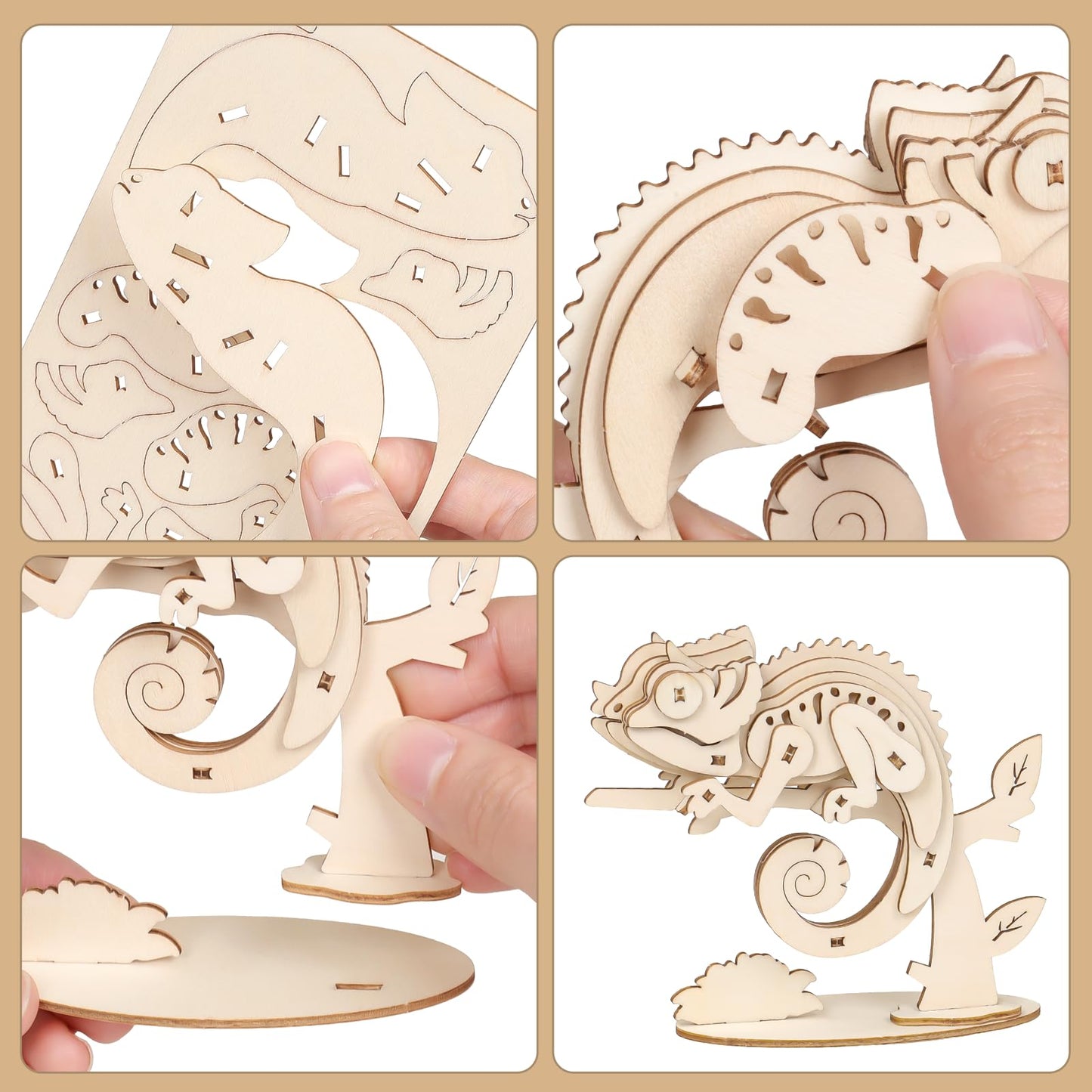 Elx Wooden 3D Puzzles For Kids 6+, 4 Piece Set Animal Wooden Models, Wood Building Kits Stem Toys Peresents For Kids And Adults