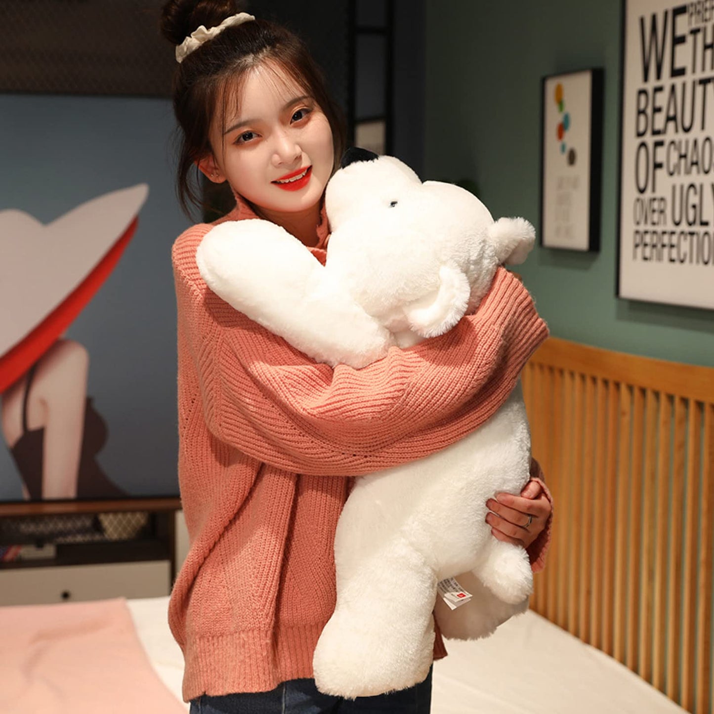 Ronivia Weighted Stuffed Animals, 19.7'' 3.3Lbs Weighted Bear Stuffed Animal Toy Cute White Bear Plush Pillow Weighted Plush Ani