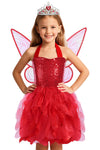 Soyoekbt Fairy Costume for Girls Princess Tutu Dress with Butterfly Wings for Girls Birthday Party Dress Up (Red, 3-4 Years)