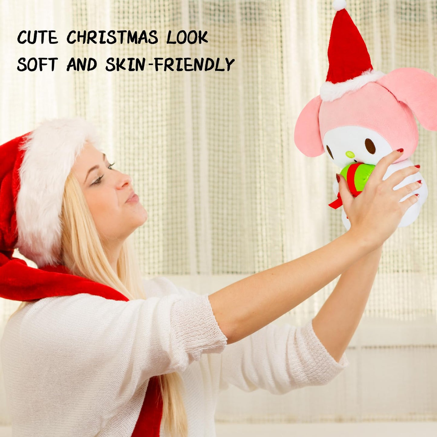 Ahlsense 8-Inch Christmas Cat Plush With Santa Hat And Gift, Soft And Adorable Holiday Stuffed Animal For Kids, Boys, And Girls | Perfect Christmas Decoration And Gift (Pink)