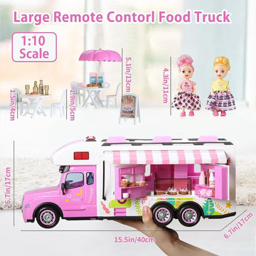 Carox Remote Control Car for Girls Food Truck Toy Playset,Pink Remote Control Food Truck with Food Set, Dolls and Tableware Set,