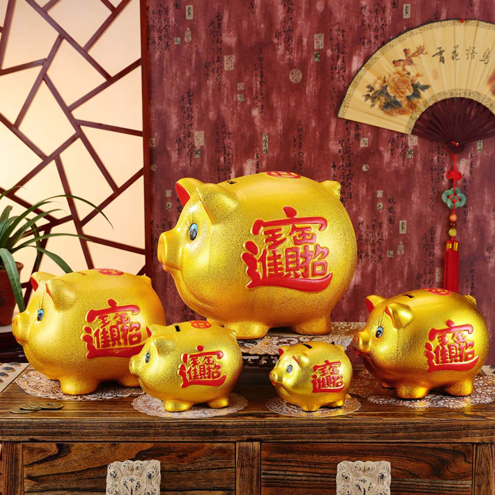 6'' Gold Pig Lucky Porcelain Fortune Pig Joosup Money Box Piggy Bank