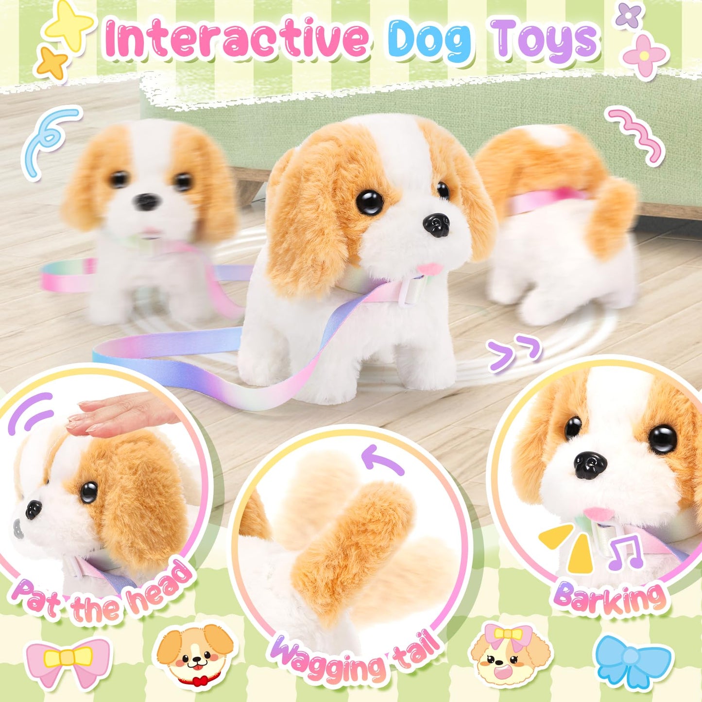 Ninaor Plush Dog Toys For Kids With Crossbody Bags, Puppy Robot Dog With Leash Walking Barking Tail Wagging, Pretend Play Pet Ca