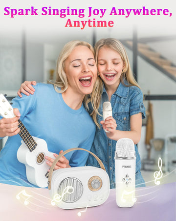 Mini Karaoke Machine For Kids&Adults,Portable Bluetooth Speaker With Wireless Microphones And Stereo Sound Enhanced Bass,Gifts F