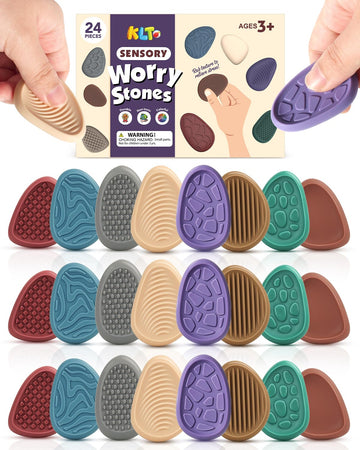 Fidget Toys Adults Sensory Stone: 24 Pack Texture Worry Stone For Kids Calming - Sensory Autism Toys For Anxiety Relief - Quiet