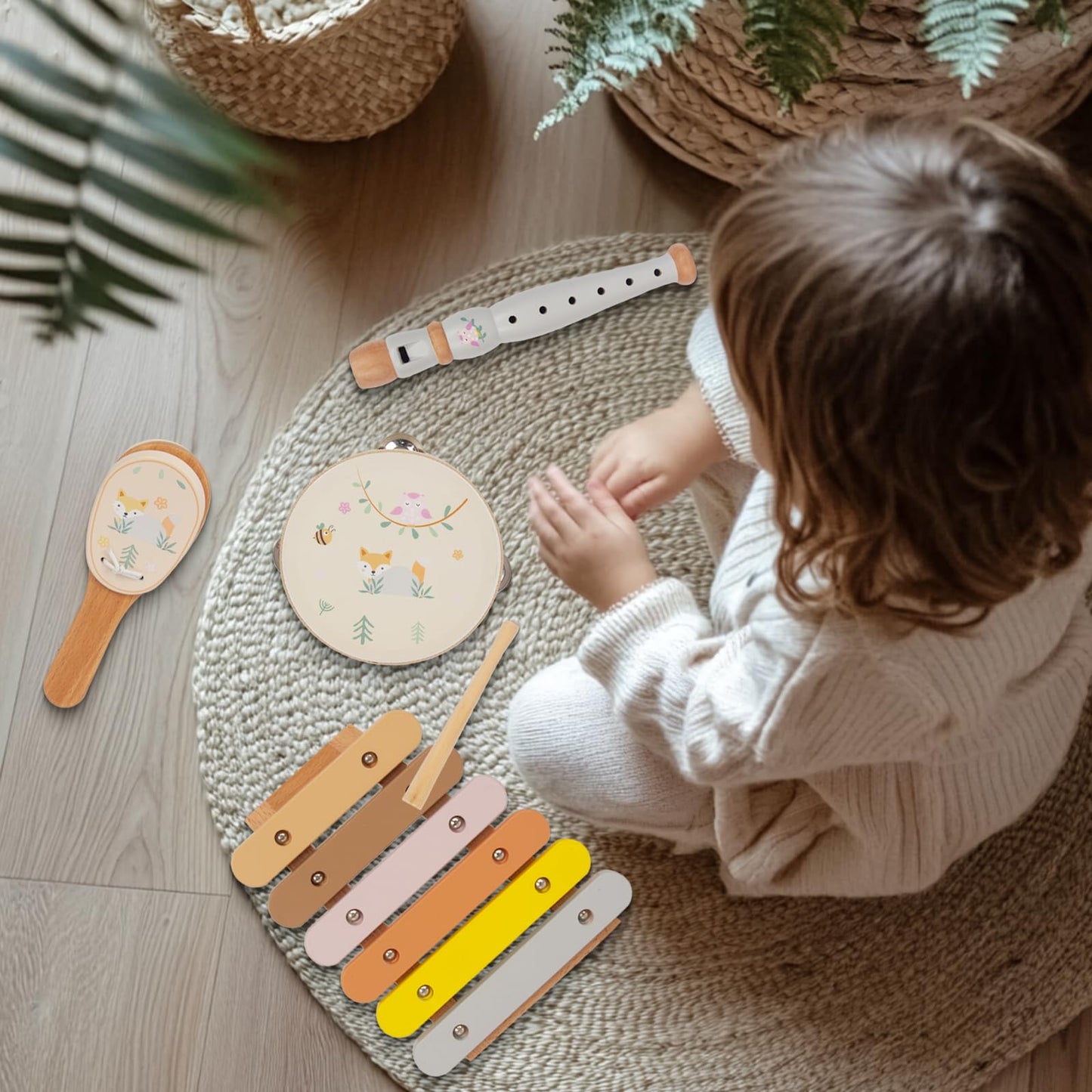 Wooden Musical Instruments Set for Toddlers 1-3, Natural Wood Percussion Instruments Xylophone Gift Set for Girls Boys Kids ,Pre