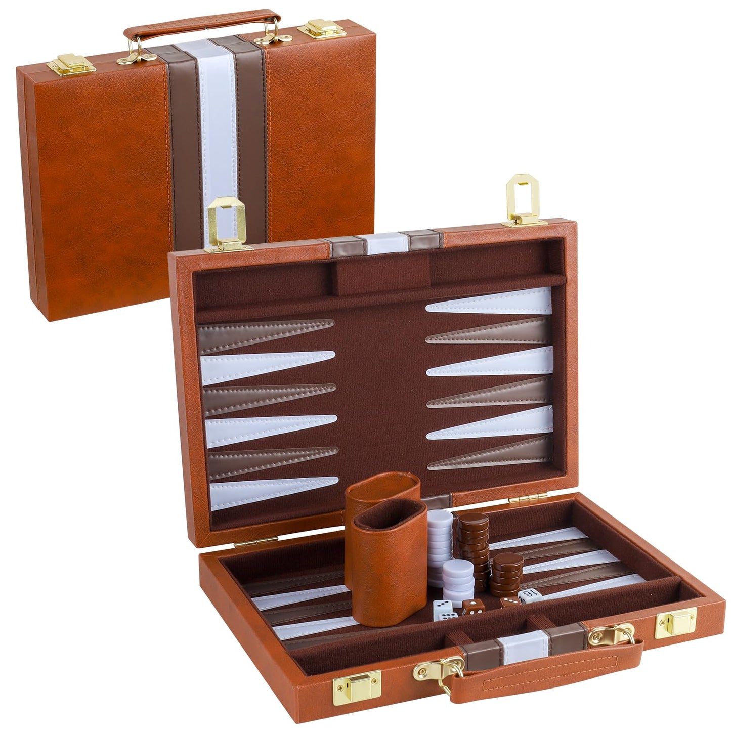 Reriver Backgammon Set 2 Players Classic Backgammon Sets For Adults Board Game With Pu Leather Case Portable And Travel Backgammon Set (Brown, 11Inch)