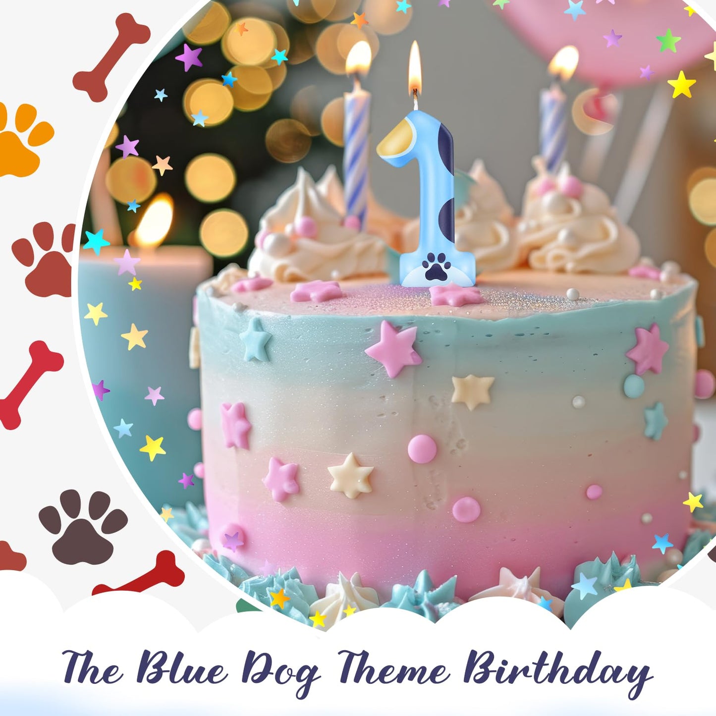 MTLEE Blue Dog Paw Candles Blue Birthday Cake Decorations Cake Cupcake Topper for Boy and Girl Birthday Decoration(1)