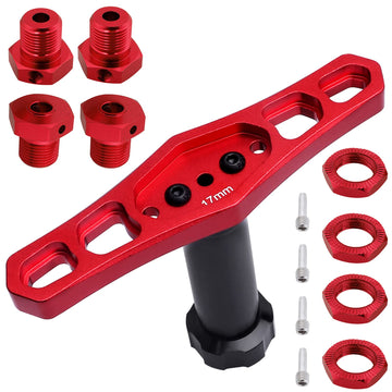 Hobbypark Aluminum 17Mm Hex Wheel Hubs & Nuts W/Wrench For 1/10 Scale Traxxas E-Revo, Revo 3.3, E-Maxx, Summit (With Red Adapter