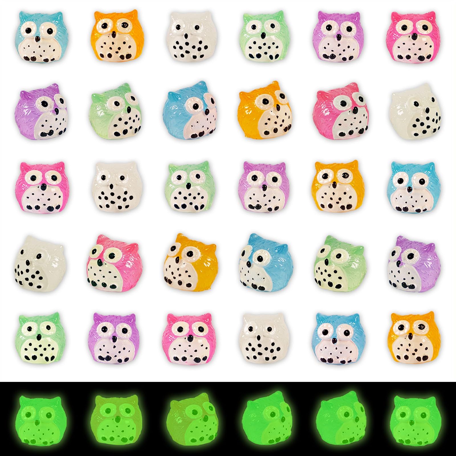 Fexia 30Pcs Mini Resin Owls Collection Mini Resin Animals To Hide Tiny Glow In The Dark Figures For Aquariums Dollhouses Fairy G