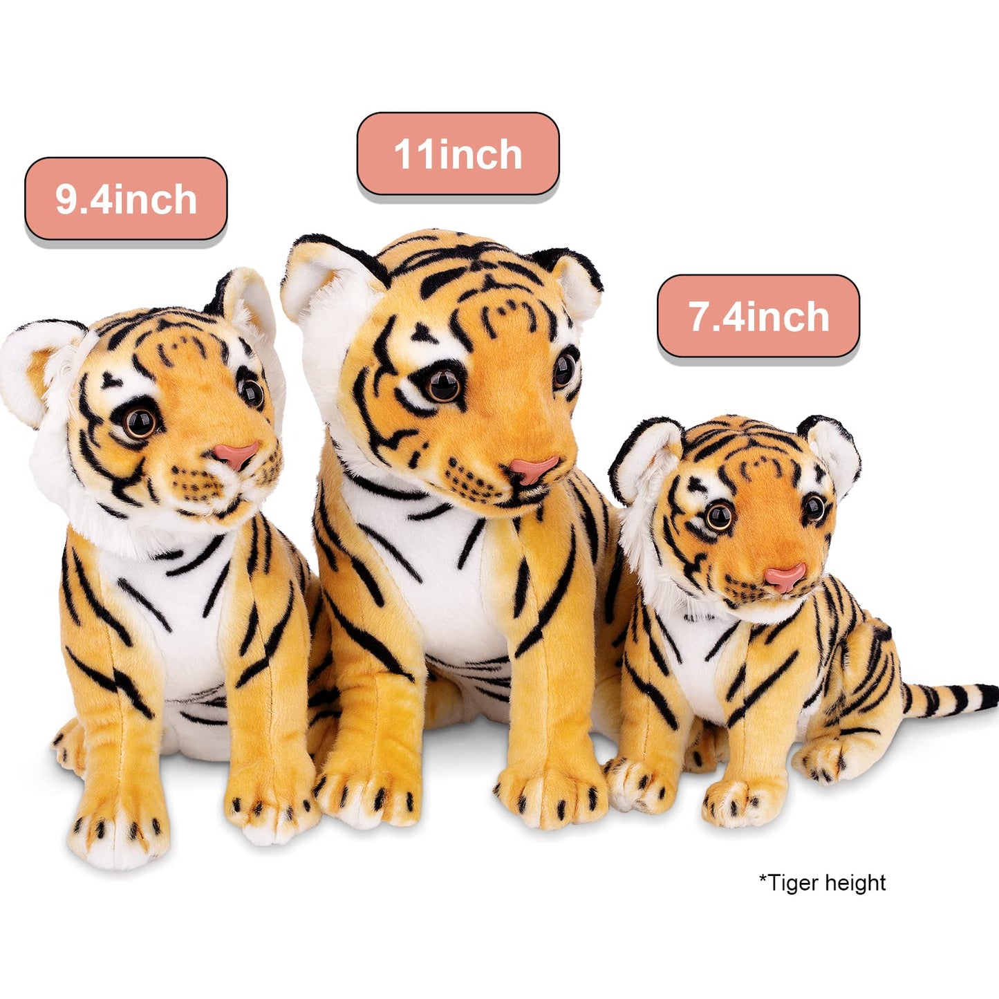 Berry President Stuffed Animal Toys, Plush Toys, Sitting Tiger Stuffed Toys, Lifelike And Lovely Animal Dolls, Gifts For 3+ Boys And Girls (Yellow, 9.4 In)