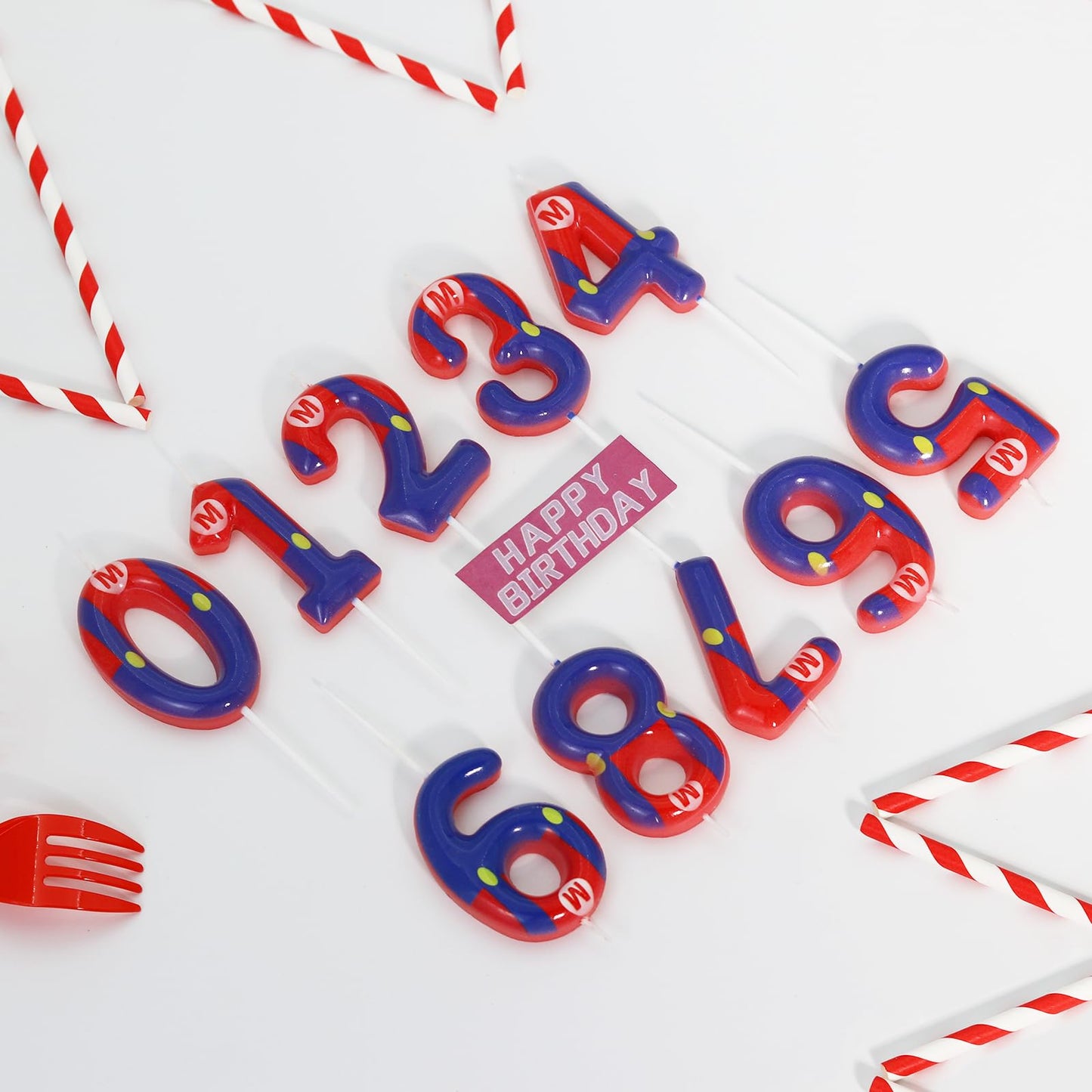 Blue Red Birthday Candle for Boys Girls - Birthday Party Cake Decorations, Number 0 Cake Topper, Cartoon Game Themed Party Decor