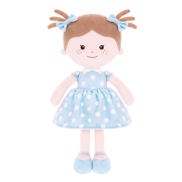 Onetoo Soft Baby Doll First Baby Doll Sleeping Cuddle Buddy Doll Plush Rag Doll Wear Blue Polka Dot Dress14