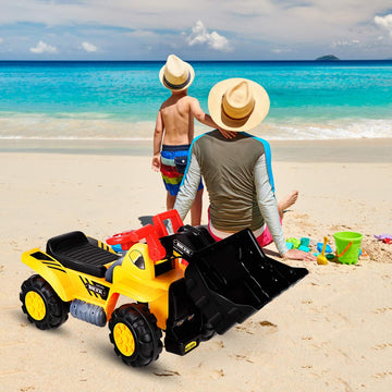 Giantex Ride On Bulldozer Truck For Kids, Excavator Digger Construction Vehicles, Pretend Play Sliding Tractor, W/ Multiple Sounds, Push Bucket, Low Seat, Anti-Skid Tires, Front Loader Ride-On Large
