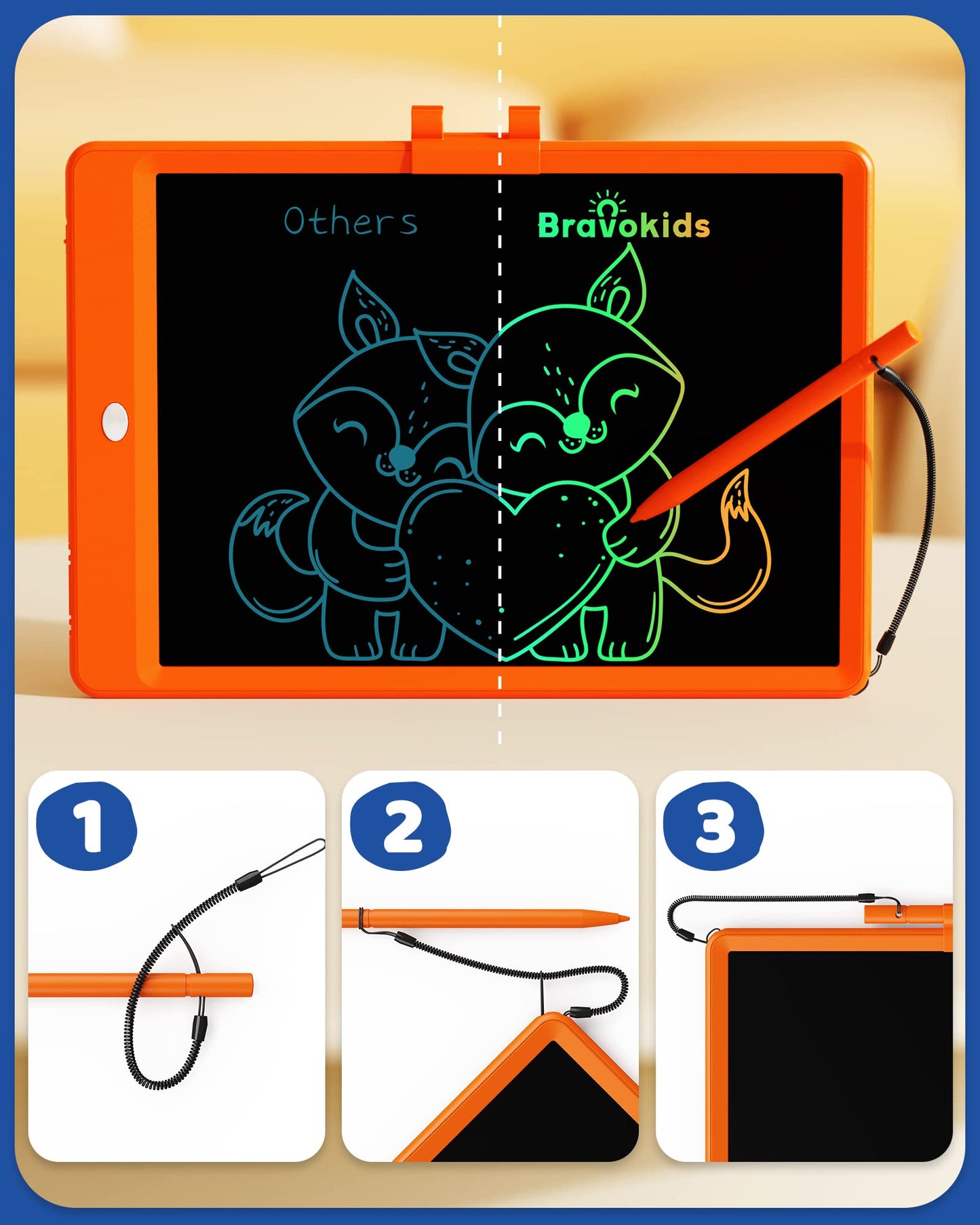 Bravokids LCD Writing Tablet 10 Inch Doodle Board, Orange, Educational Drawing Pad for Kids 3-8 Years Old