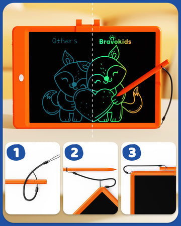 Bravokids LCD Writing Tablet 10 Inch Doodle Board, Orange, Educational Drawing Pad for Kids 3-8 Years Old