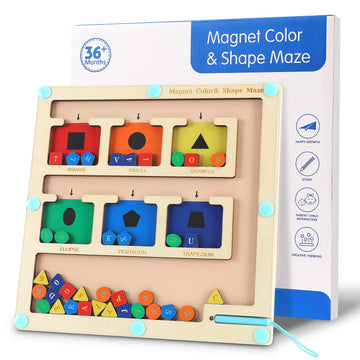 Erprobeen Magnetic Color Shape&Number Maze, Montessori Color Matching Alphanumeric Awareness Learning Toys, Magnetic Board For T