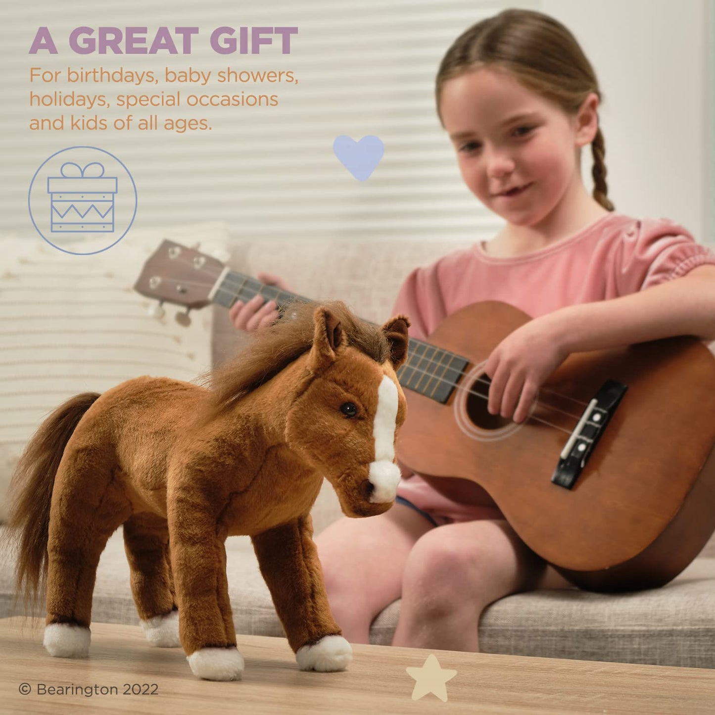 Bearington Blaze Plush Stuffed Animal Brown Horse, 13.5" - Soft Plush Material, Model 241550