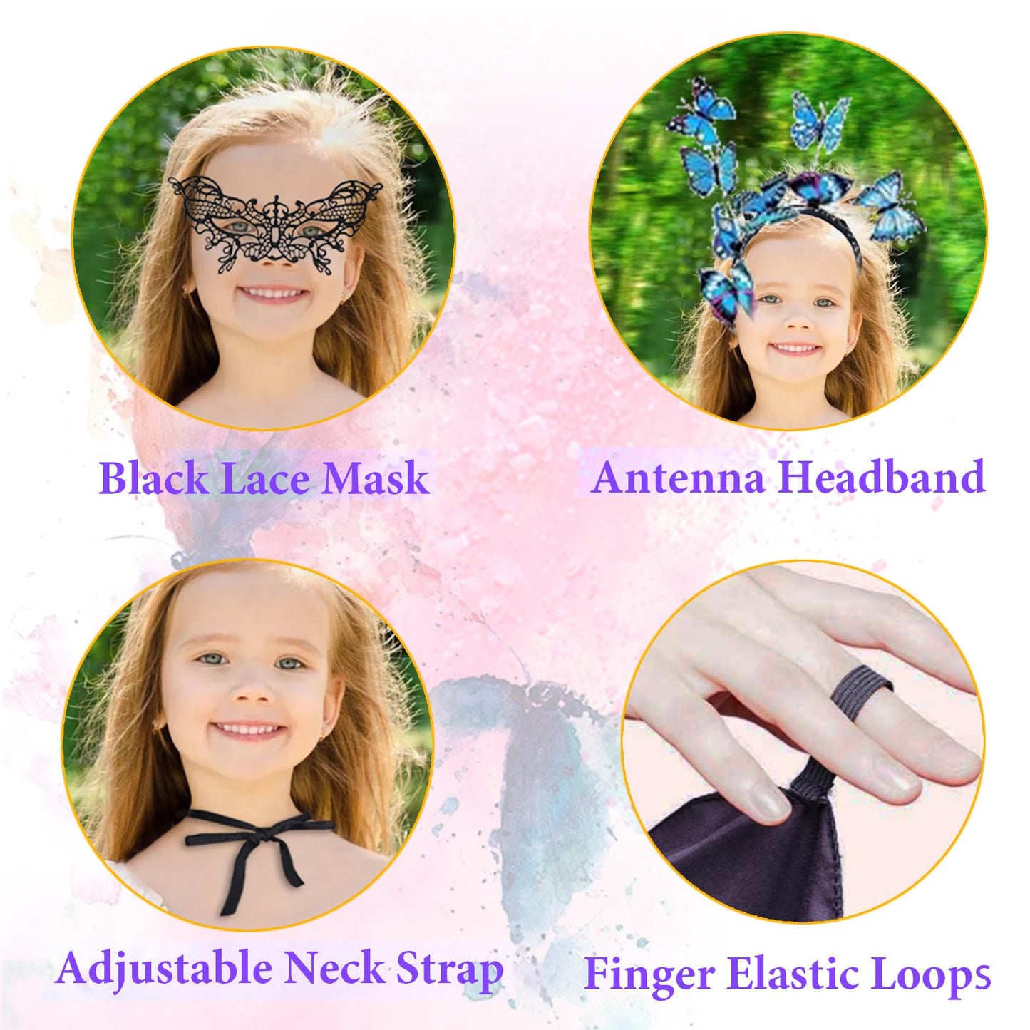 Rektak Butterfly Wings For Girls, Butterfly Costume For Halloween Party Kids Fairy Wing With Mask And Headband(Green)