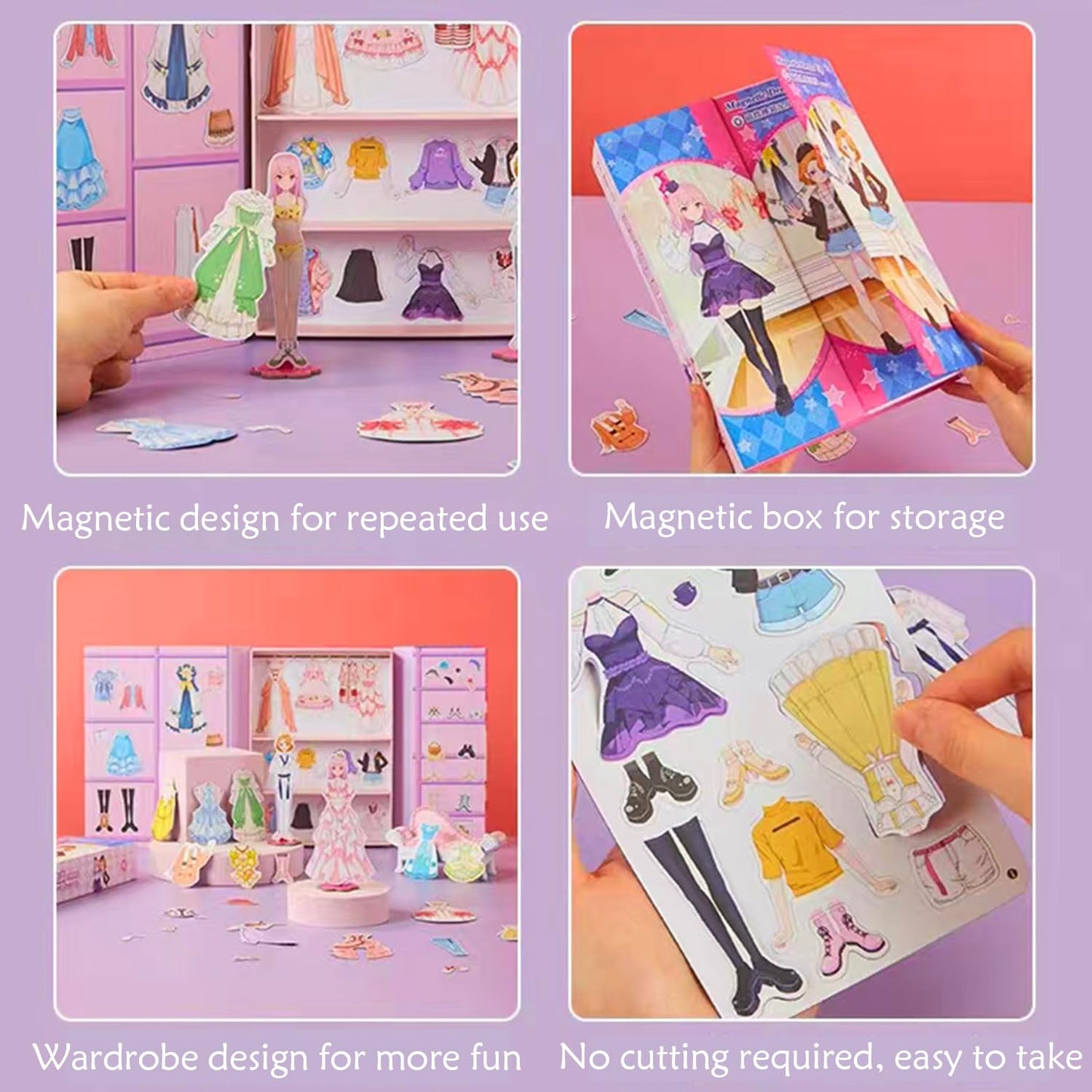 Magnetic Dress Up Paper Doll Pretend Play Game Toys,Dollhouse Magnet People Clothes Puzzles Development For 3+ Year Old Girls To
