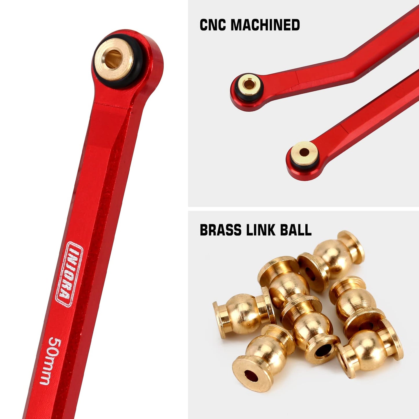 INJORA High Clearance Front 4 Links Set for SCX24 JLU AXI00002 C10 AXI00001 Bronco Axial 1/24 RC Crawler Car, 8PCS(Red)