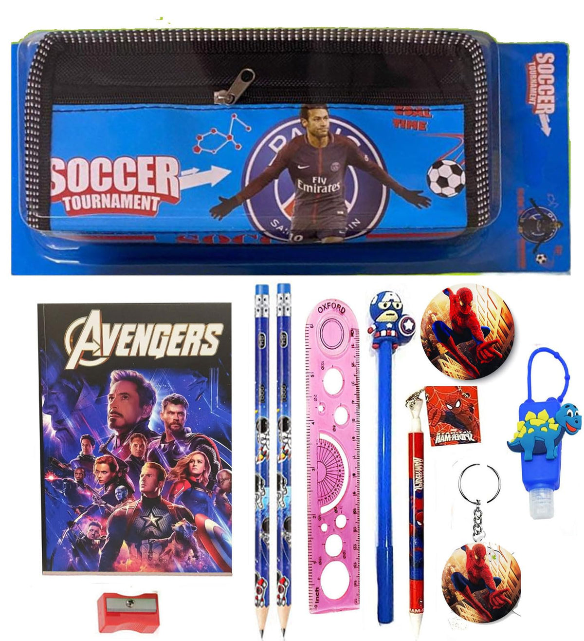 Kobbet Canvas School Stationery Set For Kids  Party Favor In Bulk, Pencil Case With 11Pcs Supply Set (Soccer)  Multicolor