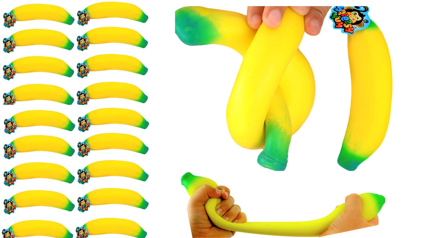 Ja-Ru Squeesh Yum Stretchy Banana Party Pack (20 Units) Stress Squeeze Relief Toys | Fruit Fidget Toy For Kids And Adults. Autis