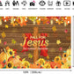 LTDKAEN Fall for Jesus Backdrop He Never Leaves Wooden Autumn Thanksgiving Backdrop Autumn Harvest Pumpkin Maple Leaves Sunflowe