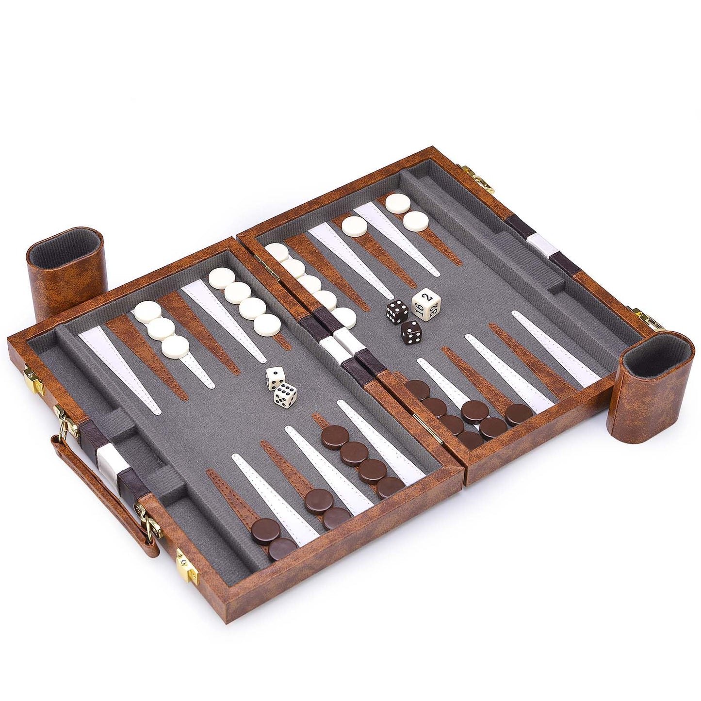 Amerous Backgammon Set, 11 Inches Classic Board Game Withleather Case, Folding Board, Gift Package, Portable Travel Strategy Backgammon Game Set For Adults, Kids (Small, Brown)
