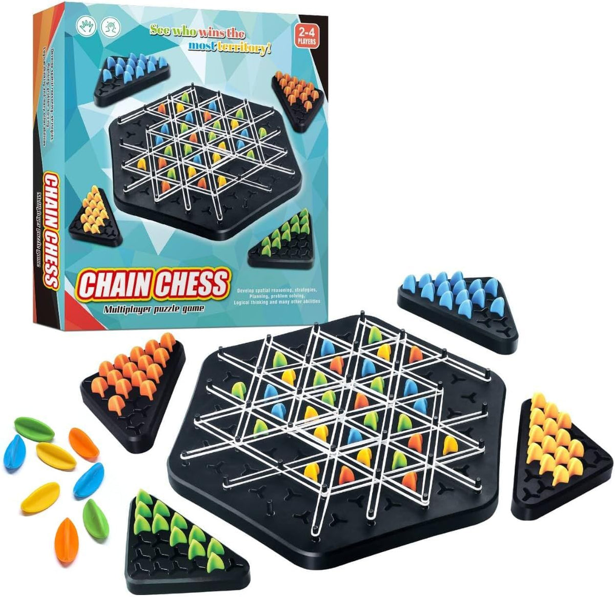 Spirahomes 1Pack Chain Triangle Chess Triggle Rubber Band Strategy Board Game STEM Learning Geoboard Puzzle for Kids & Adults, 2