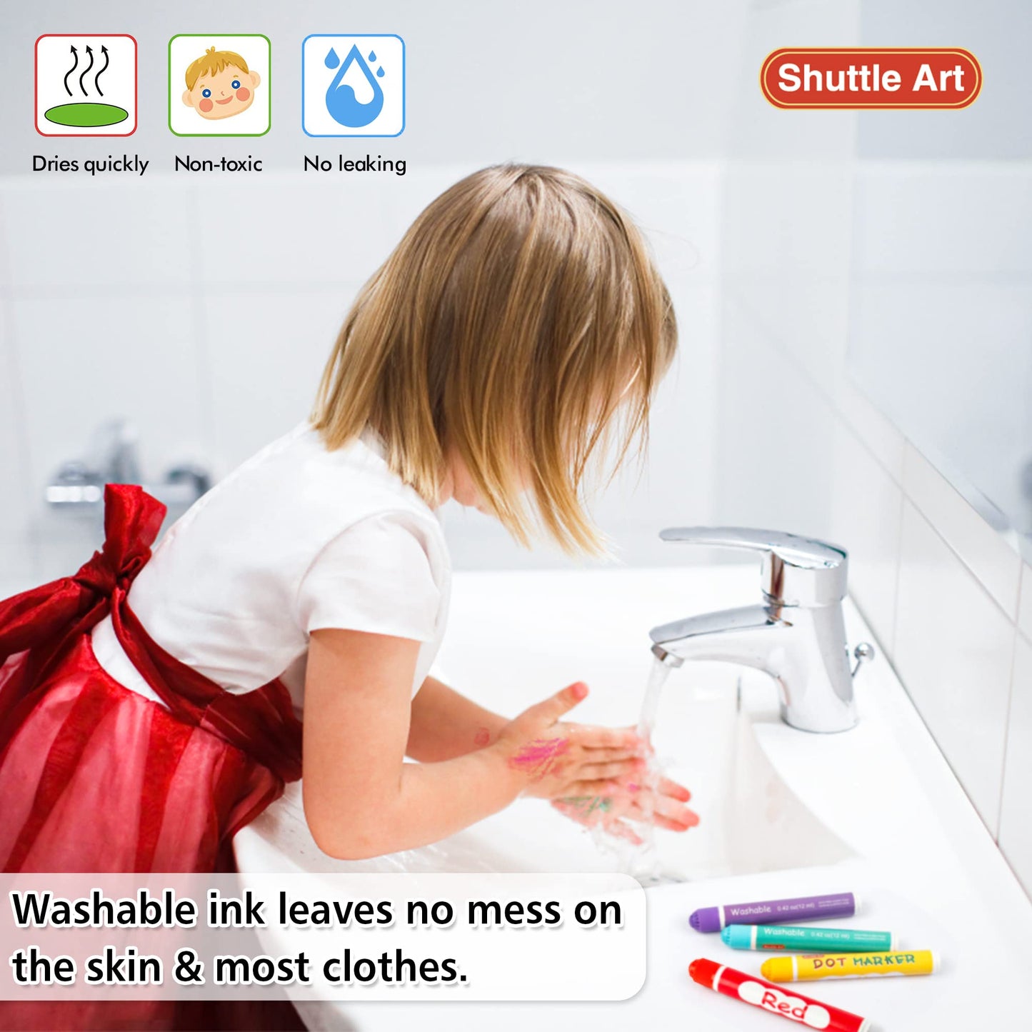 Shuttle Art Washable Dot Markers - 36 Colors, Non-Toxic Water-Based Paint Daubers, Includes Free Activity Book, 1 Count Pack