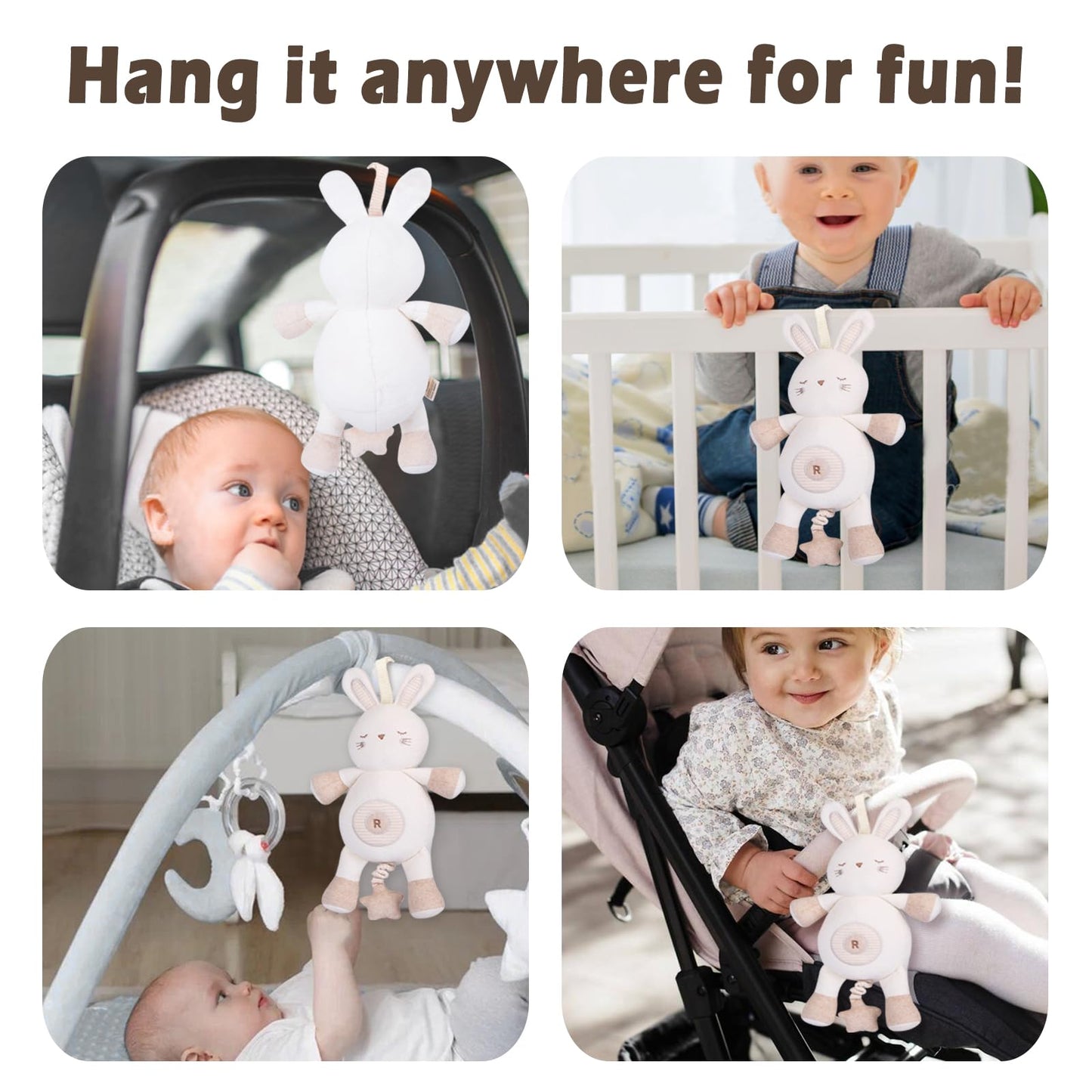 Cottonebebe Organic Baby Toys, Stuffed Animal Toy With Lullaby Music For Infant Babies 0 3 6 12 To 36 Months Boy & Girl,Ideal Gift For Newborn (Rabbit, Cotton)