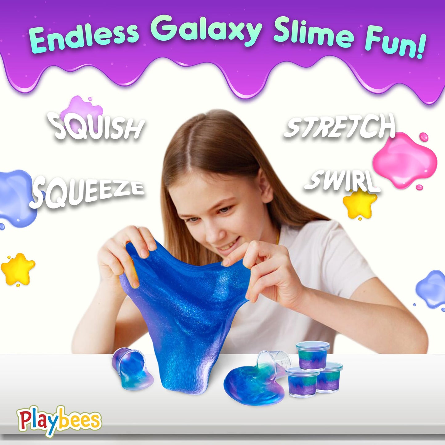 Playbees Mini Galaxy Slime 24 Pack Marbled Unicorn Slime Party Favors Safe For Girls Boys Stretchy & Non-Sticky Super Soft Sludg