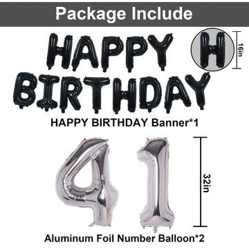 Naninuneno 41St Black Silver Birthday Party Decorations For Men Women, Happy 41 Birthday Party Supplies With Black Happy Birthda