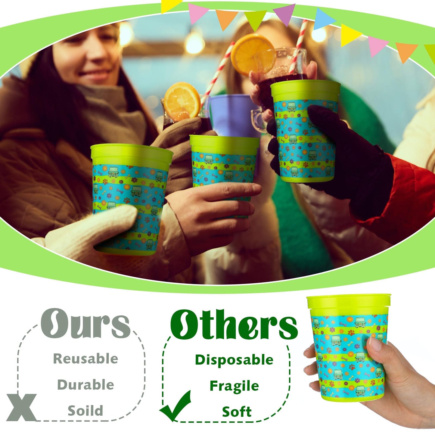 Qinyoung 24 Pack Mysterious Car Theme Party Favor Cups Plastic 16 oz Cartoon Dog Mystery Bus Soby Party Favors Daisy Flower Dog