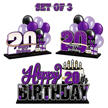 Lingteer Happy 20Th Birthday Purple Acrylic Table Topper Centerpieces Set - Cheers To Twenty Years Old Birthday 20Th Bday Party Gift Decorations.