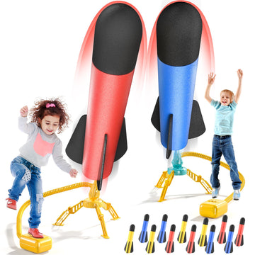 Temi 2 Pack Rocket Launcher For Kids, 12 Foam Rockets And 2 Launcher Pad, Launch Up To 100+Ft, Kids Outdoor Toys, Birthday Gift 