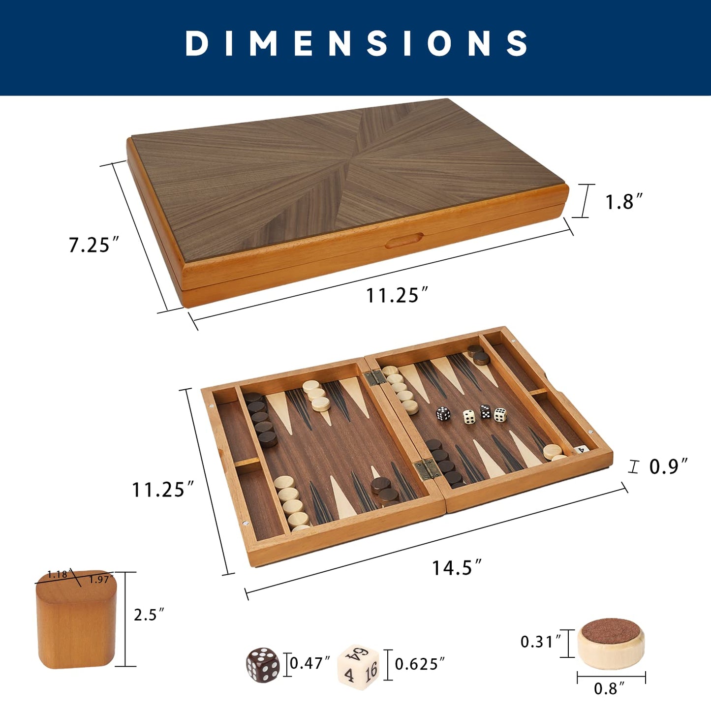 GSE Games & Sports Expert enhanced Magnetic Wooden Folding Inlay Backgn Board Game Set  Portable Travel Board Game (Focus - 11 Inches)