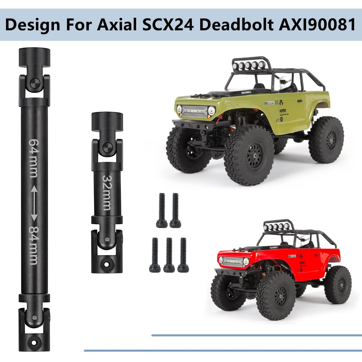 Morlordy Rc Metal Steel Drive Shafts Driveshafts 64+32Mm For 1/24 Rc Crawler Car Scx24 Upgrades Axi90081 Deadbolt Accessories