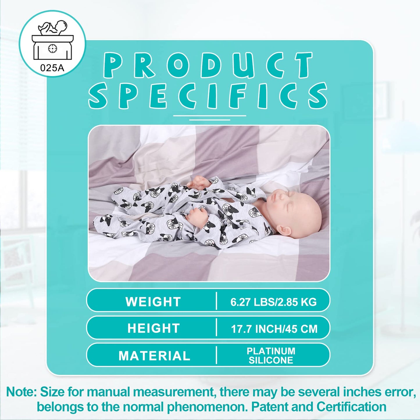 Aisite Platinum Silicone Reborn Baby Dolls Boy - 18 Inch Full Silicone Baby Boy Eyes Closed, Christmas&Birthday Gifts, Suitable For 3+