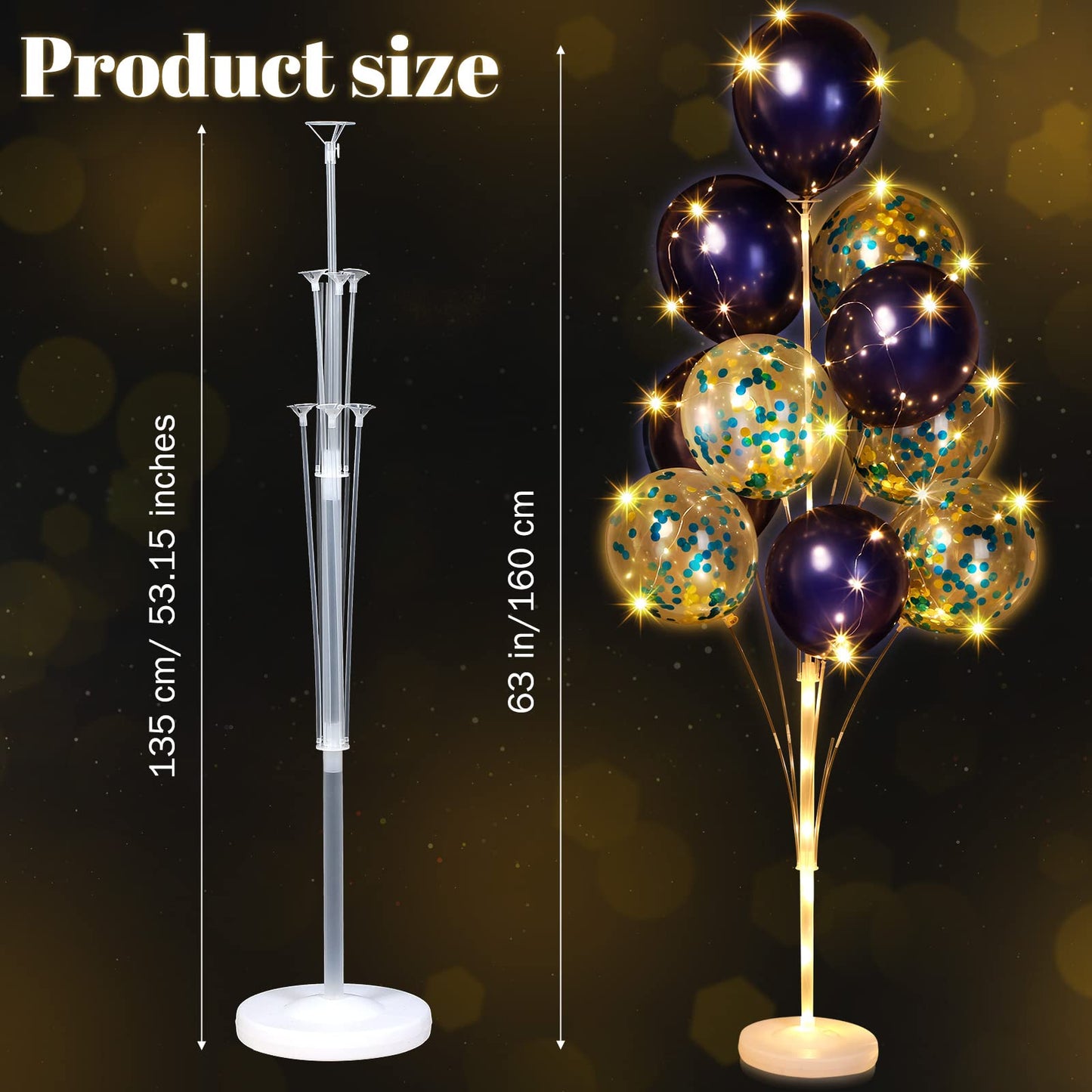 2 Sets Floor Balloon Column Stand Kit With Led Lights 40 Pcs Balloons, Balloon Holder Centerpieces Balloon Tower Stand For Baby Shower Birthday Bridal Wedding Party (Blue)