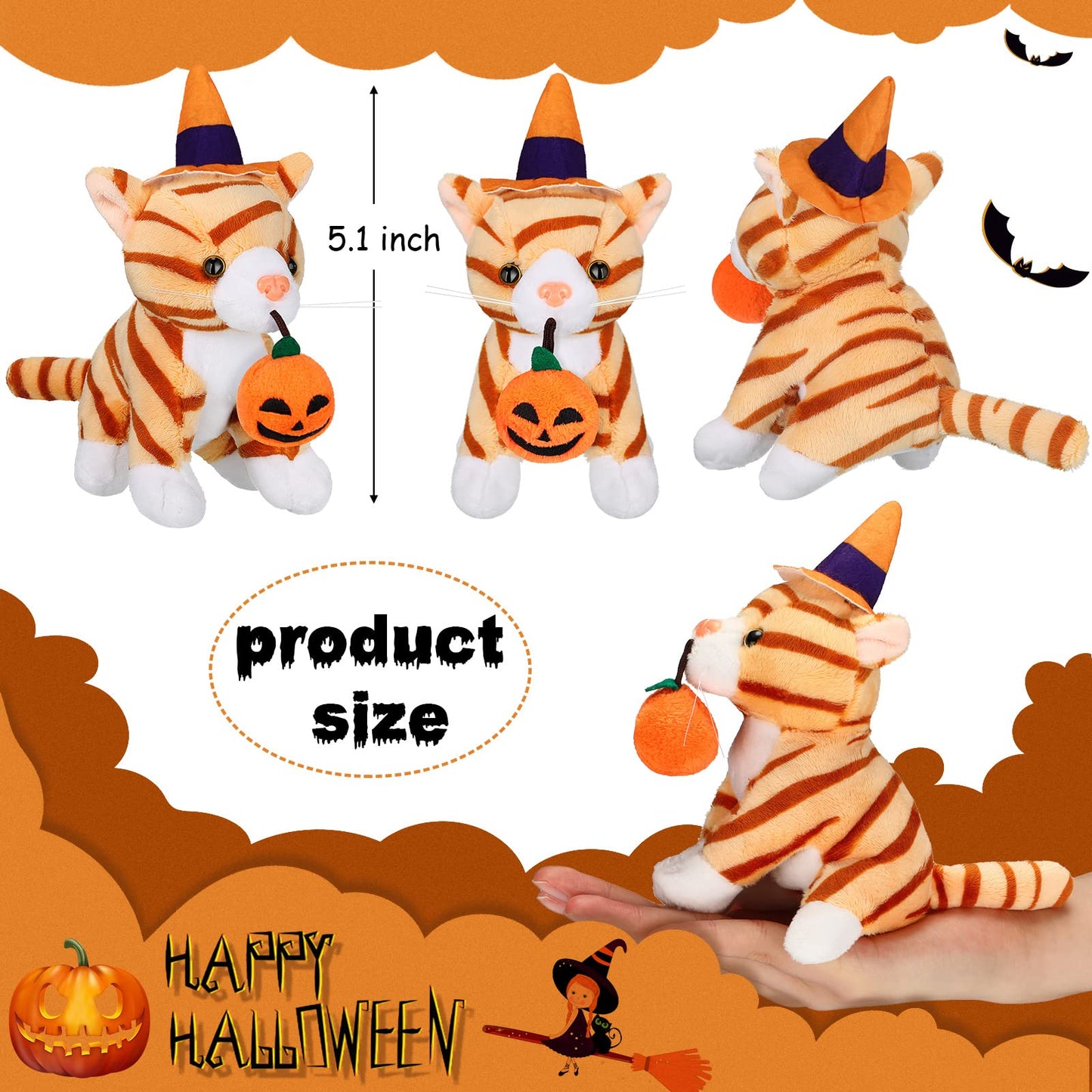 8 Pieces Plush Pets 5 Inch Stuffed Animals Bulk Assorted Cute Stuffed Pet Animal Plush Toys Small Plush Animals For Halloween Kid Classroom School Pet Party Favors Supplies Decoration (Creep Cat)