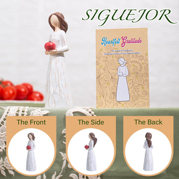 Siguejor Teacher Gifts,Grateful Heart,Hand-Painted Resin Figurines Of Woman Holding Red Apple, To Express Appreciation For Teach