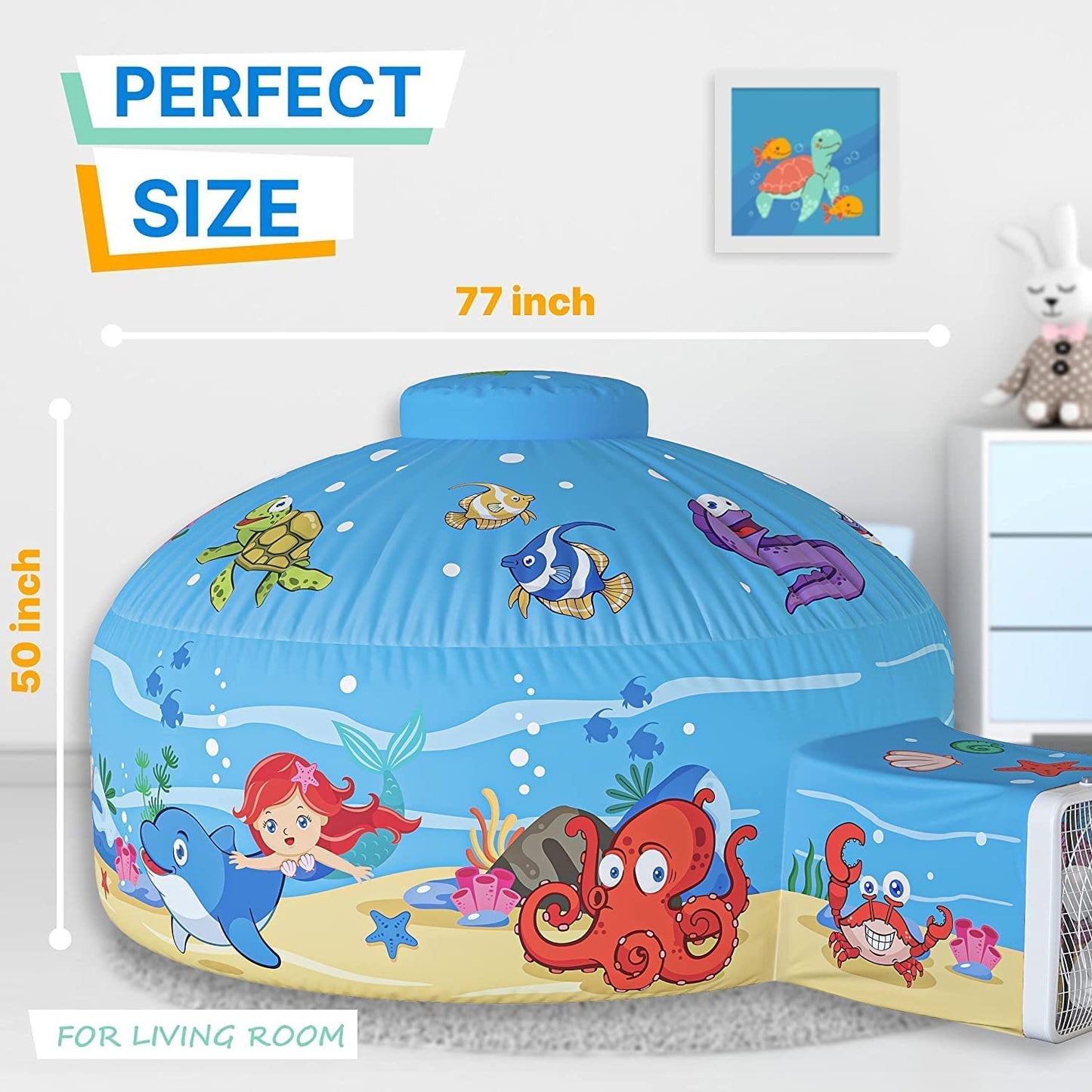 Skywin Air Tent Fort Playhouse for Kids (Ocean) - 2 Pack Classic Inflatable Kids Fort Sets Up and Stores Away in Seconds (Fan NO