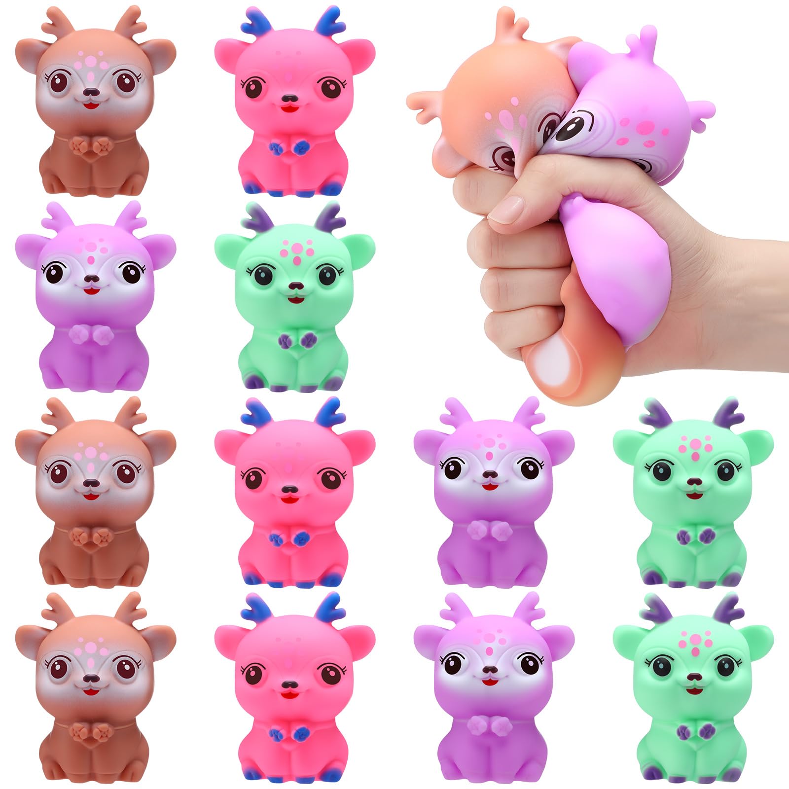Meooeck 12 Pcs Deer Stress Relief Toys Stress Balls for Adults Deer Party Favors Cute and Fun Animal Mini Squeeze Fidget Toys fo