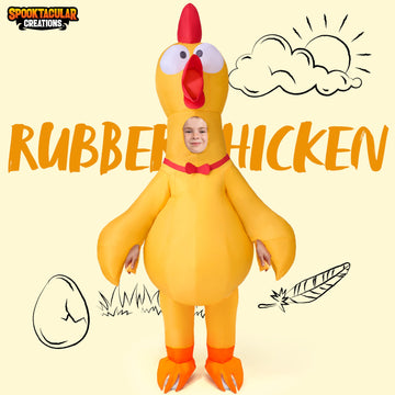 Spooktacular Creations Kids Halloween Inflatable Costumes, Scream Rubber Chicken Blow Up Costumes, Yellow Full Body Inflatable Suit With Squeakers For Halloween Costume Cosplay Themed Parties