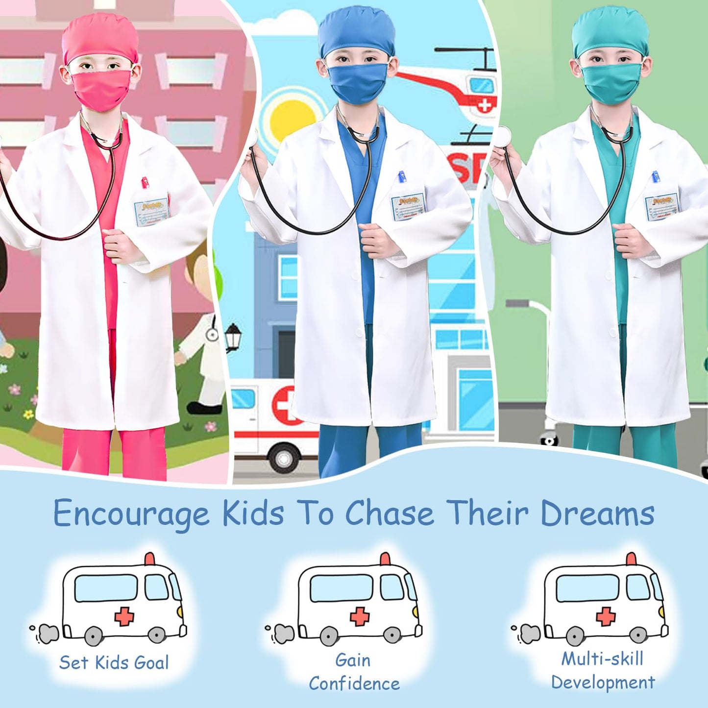 S3Xy-Fiv5 Kids Doctor & Nurse Costume - Pretend Play Dress Up Party - White, 5-6 Yrs, 130Cm