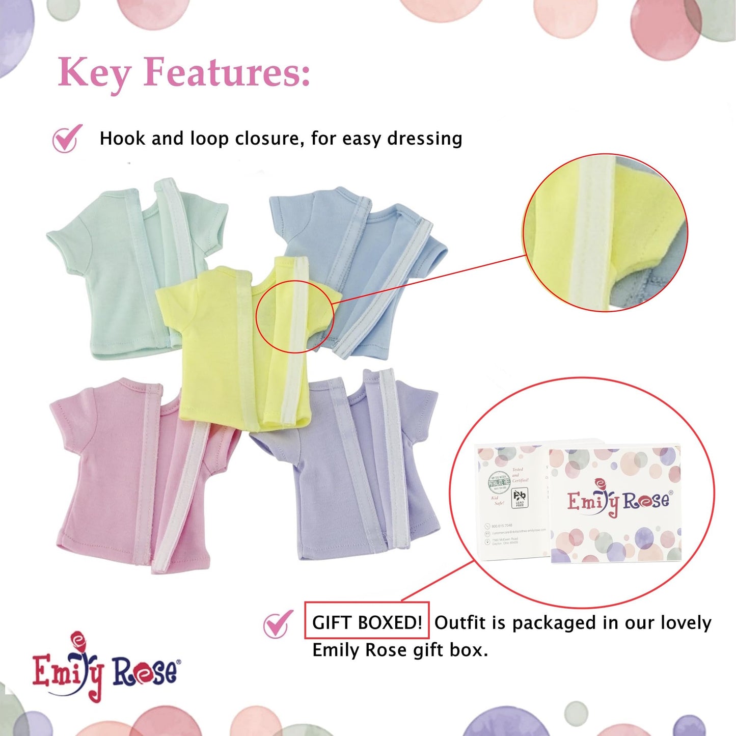 Emily Rose 14 Inch Doll Clothes Rainbow Pastels 5-Pack Doll Value Basics T-Shirts Tees | Gift Boxed! | Compatible With 14.5' Wellie Wishers And Glitter Girls Fashion Fashion Dolls