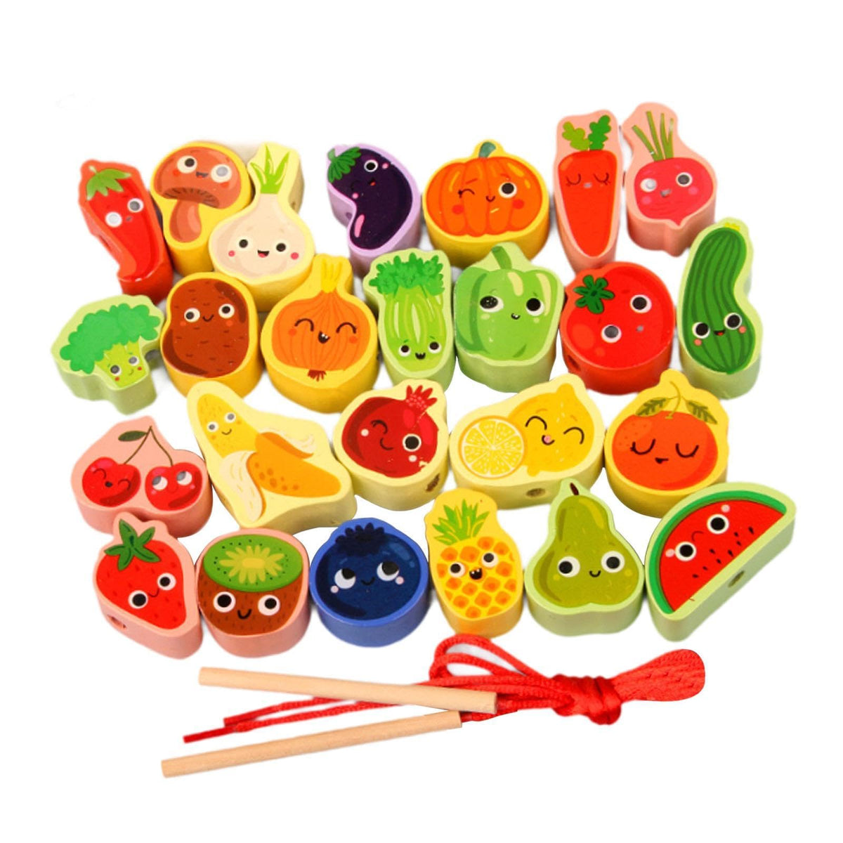 STYLEHEAVEN Wooden Bead Threading Toy Gifts Wooden Lacing Toy for Children Kids Toddlers Vegetable and Fruit